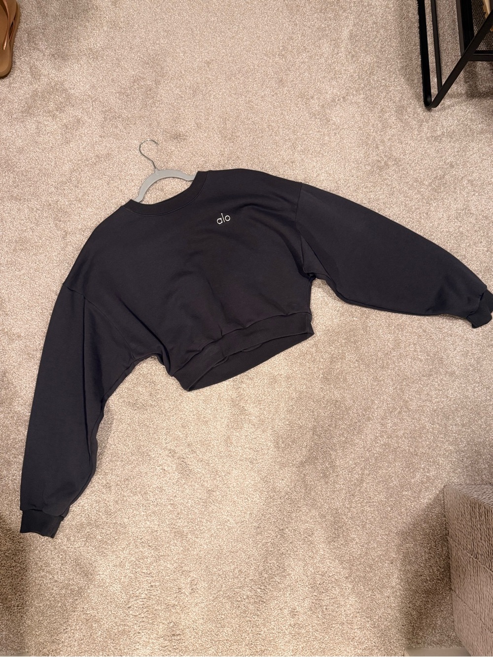 ALO Yoga Anthracite Cropped Crewneck Sweatshirt